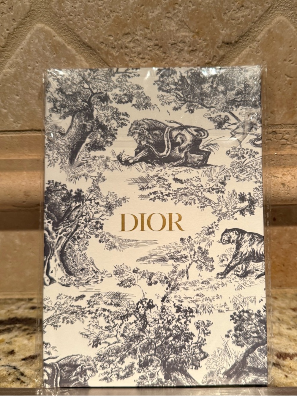 Dior Toile de Jouy Box in White, Navy & Gold